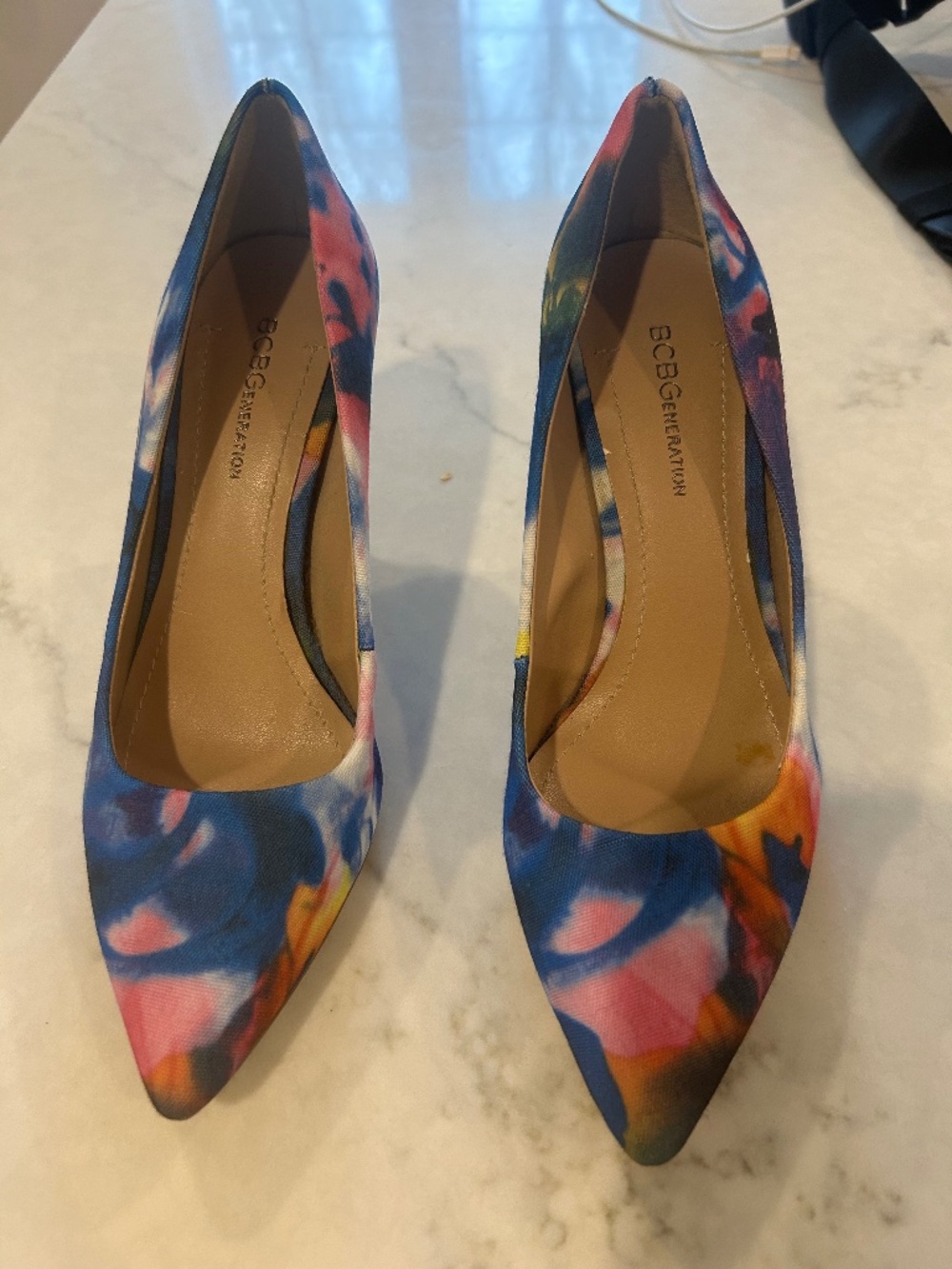 BCBG tie dyed high heels